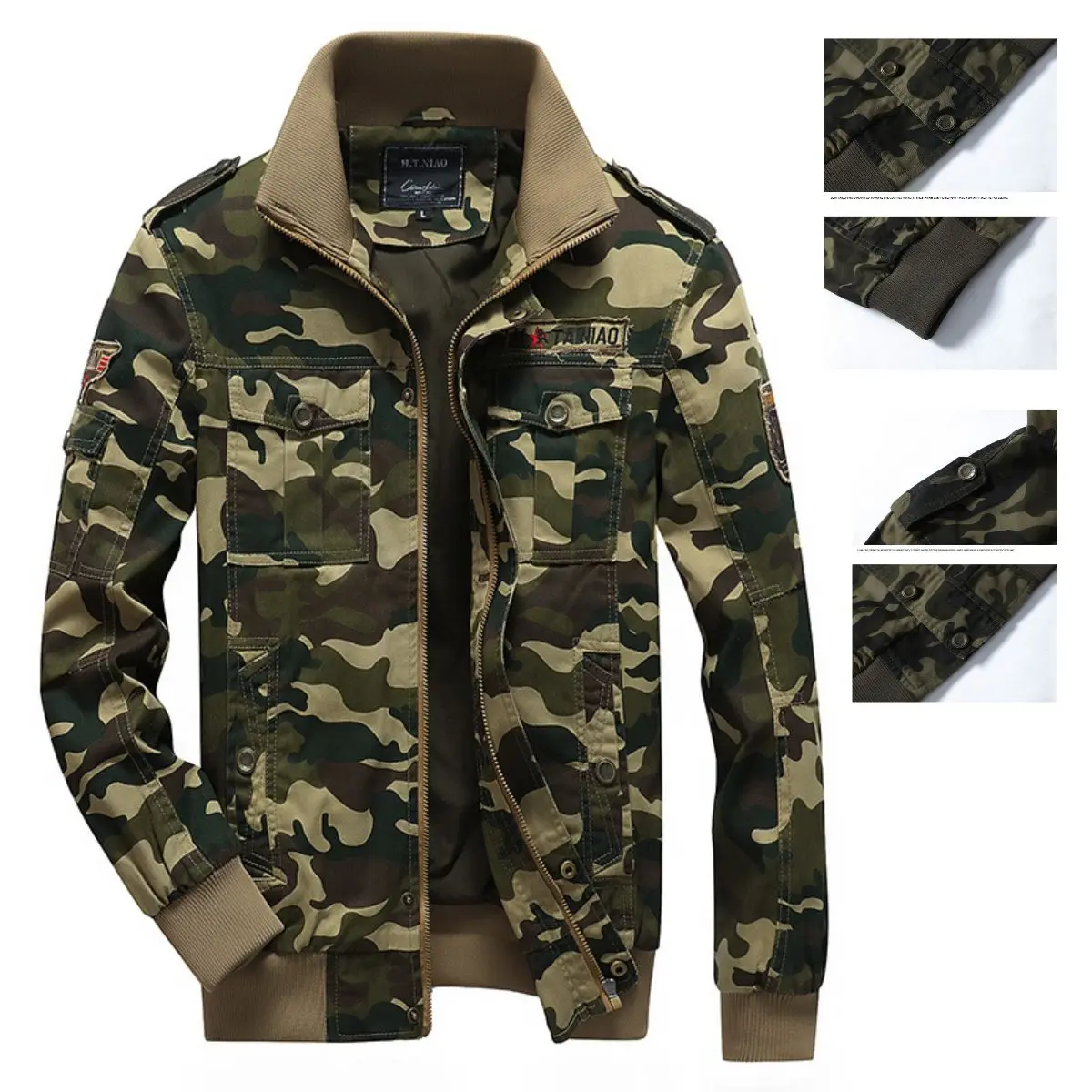 Cool and stylish camouflage military style stand-up collar casual jacket for men in spring and autumn