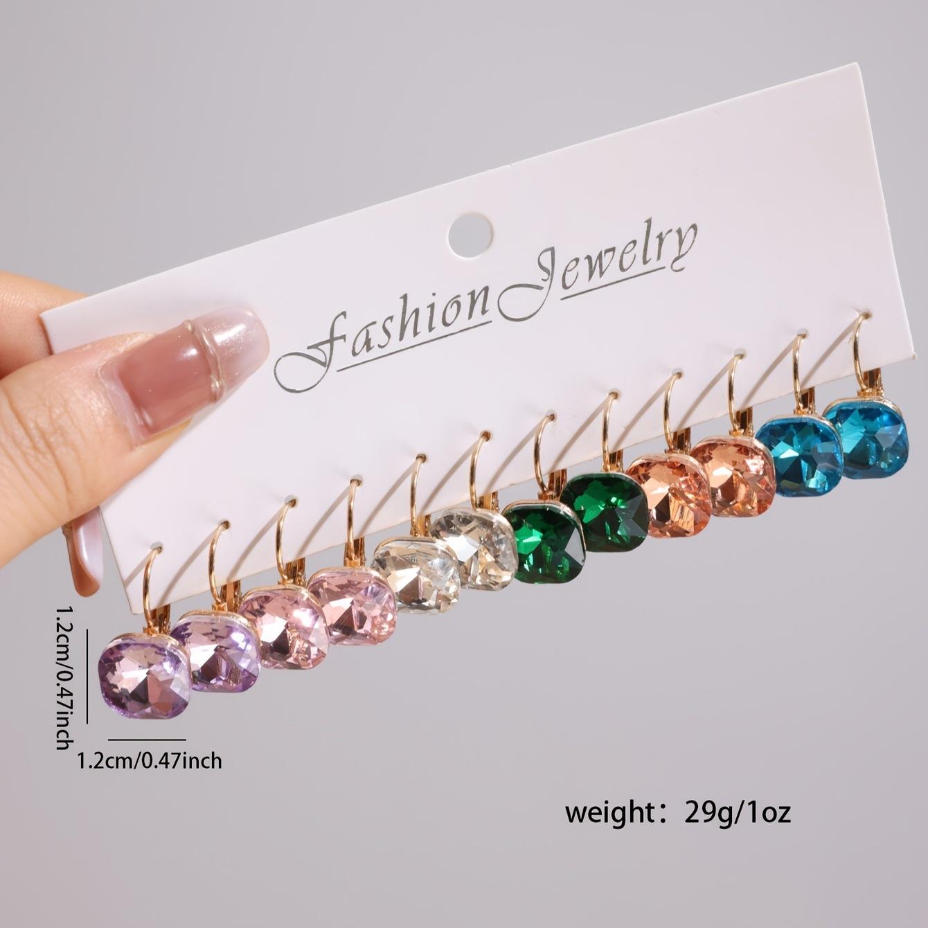 New jewelry square-shaped colorful diamond-studded earring set, light luxury and high-end feel, gorgeous geometric alloy earrings