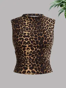 Elegant Leopard & Zebra Print Sleeveless Vest Top, Slim-Fit Spring Summer Fashion, Versatile Women's Casual Wear, Casual Tank Top