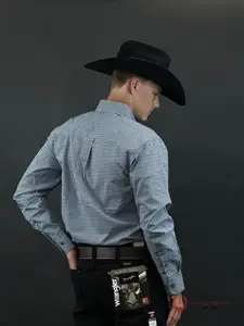 WRANGLER X PRINT TWO TONE BLUE LONG SLEEVE SHIRT 2415