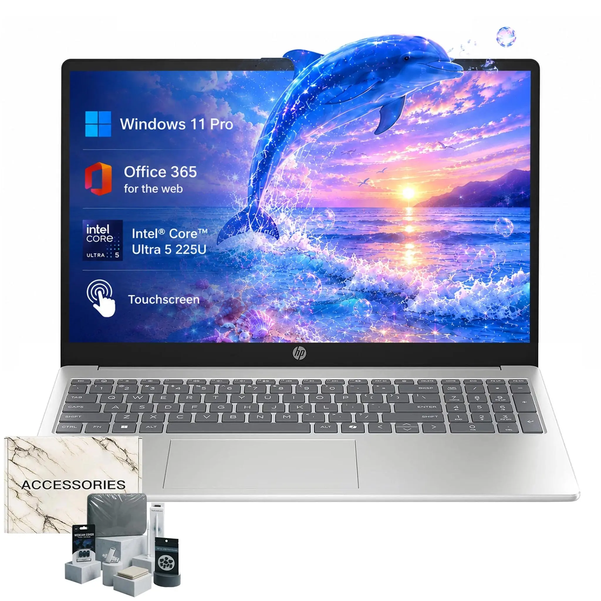 HP 15.6" FHD Anti-glare Touchscreen AI PC, Intel Core Ultra 5 225U, 8GB DDR5 RAM, 512GB PCIe SSD, Office 365 for the Web, Copilot Key, Windows 11 Pro