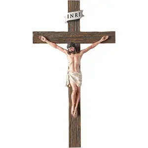 Sacred 12.6" Wall Crucifix - Hand-Painted Jesus Cross for Home Altar & Daily Peace