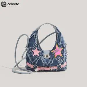 Zaleeta High-end Texture Hand-held Star and Moon  Versatile and Fashionable Denim Five-pointed Star Single-shoulder Crossbody city bag