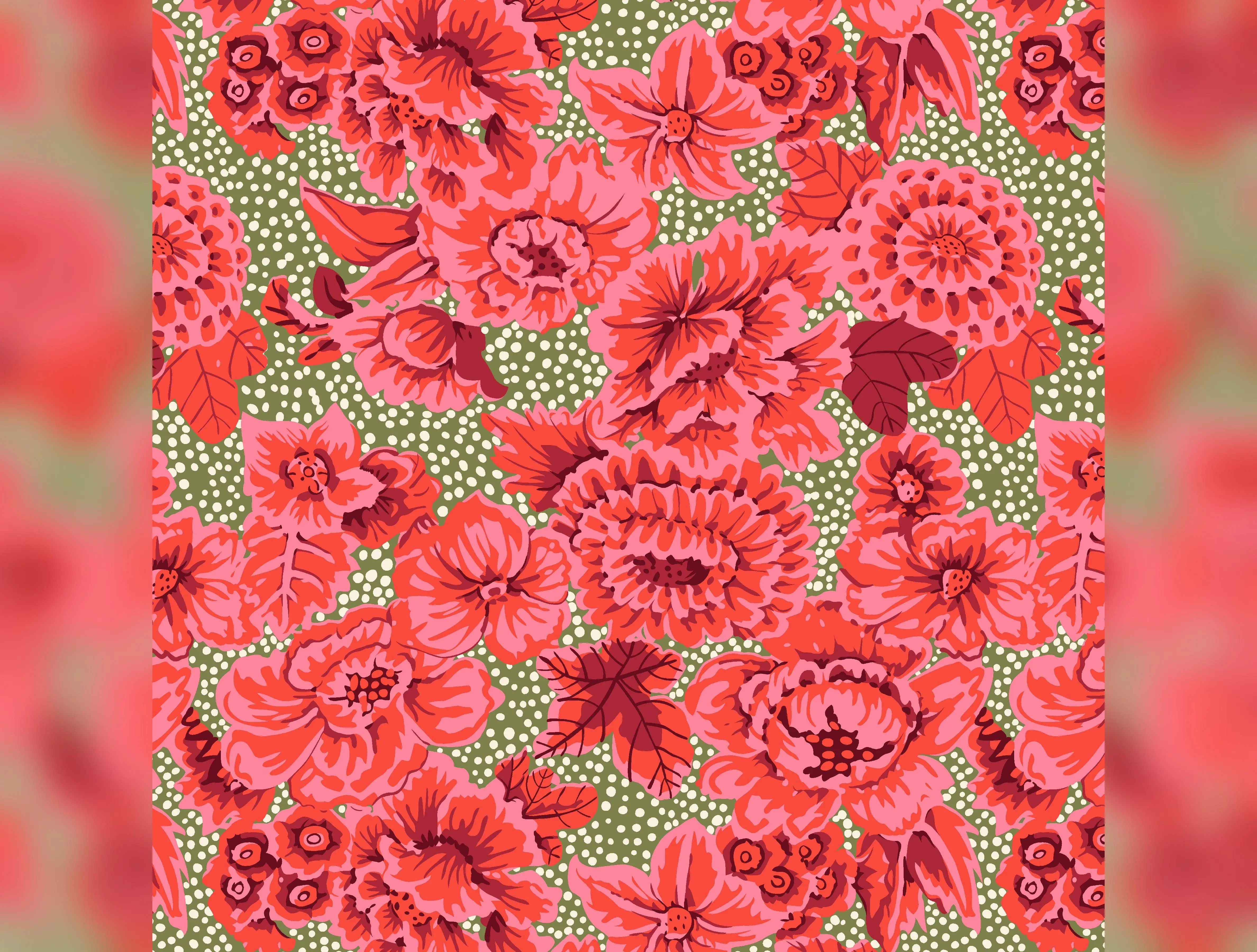 Kaffe: From the Archives | Floral with Dots - Red by Kaffe Fassett Collective for FreeSpirit | PWGP002.RED