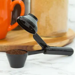 Multi-Purpose Coffee Scoop & Funnel Set for Refillable K Cup Pods, Durable Measuring Spoon for Ground Coffee, Tea & Protein Powder, Black