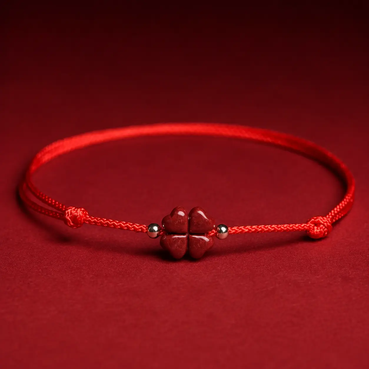 Red string bracelet with Cinnabar Four-Leaf Clover – Luck, Healing Jewelry, Adjustable, Gift for him & her, Red hospital bracelet Positive Energy Culturally Lucky