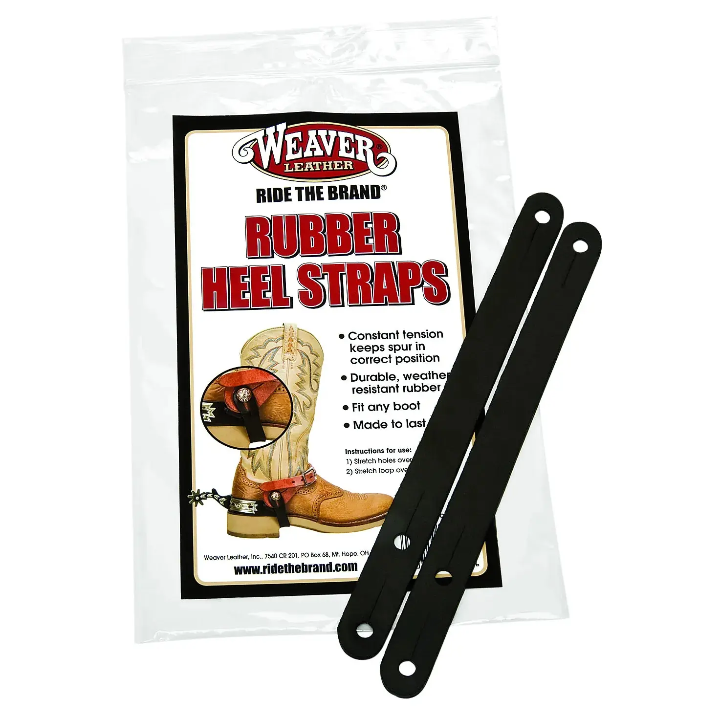 Weaver Leather Heel Straps with Rubber - 8" Length - Durable Black Rubber and Leather Spur Straps