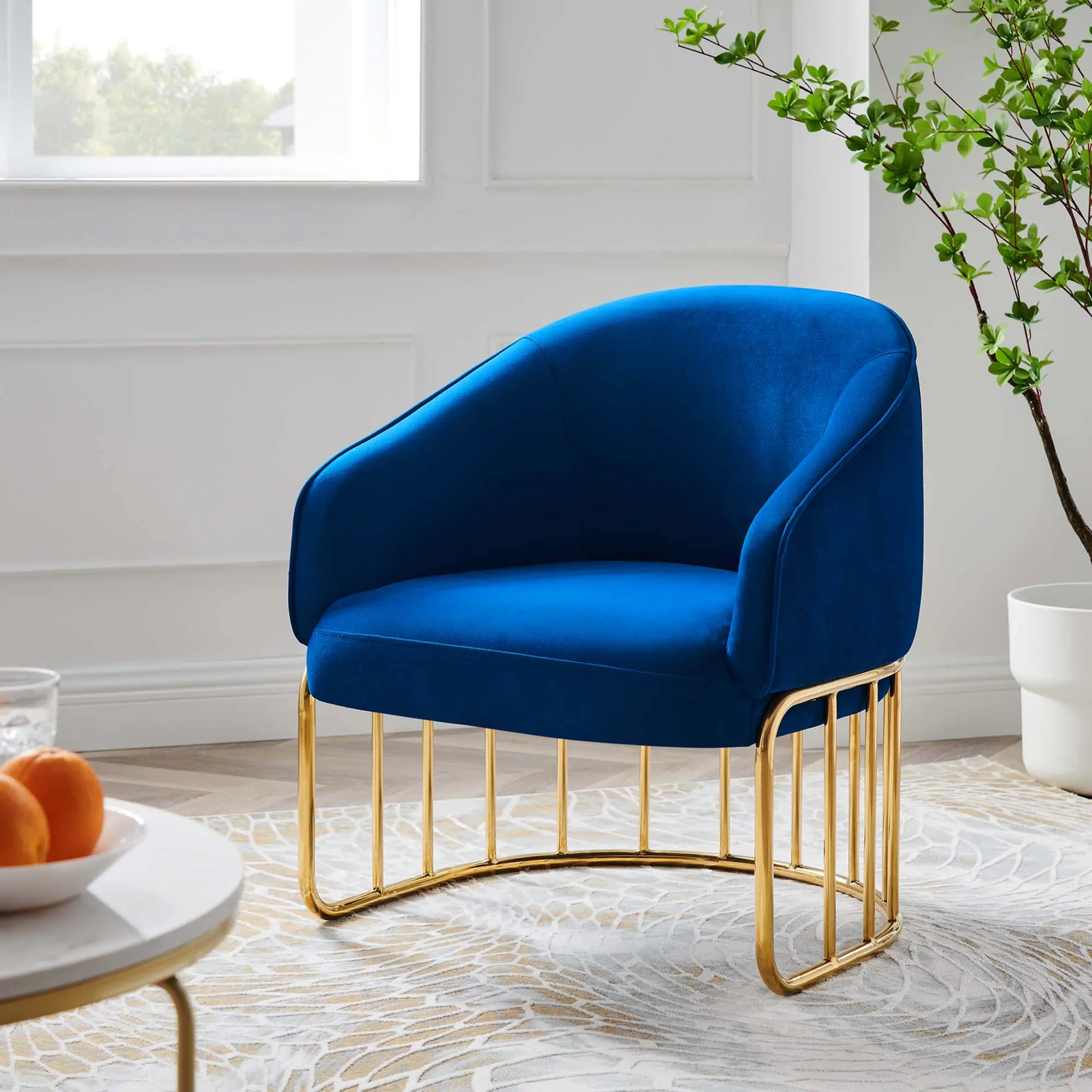 Modway Legacy Mid-Century Modern Performance Velvet Accent Armchair - Navy Indoor Furniture with Eclectic Design, Curved Back, Glam Style for Entryway Use