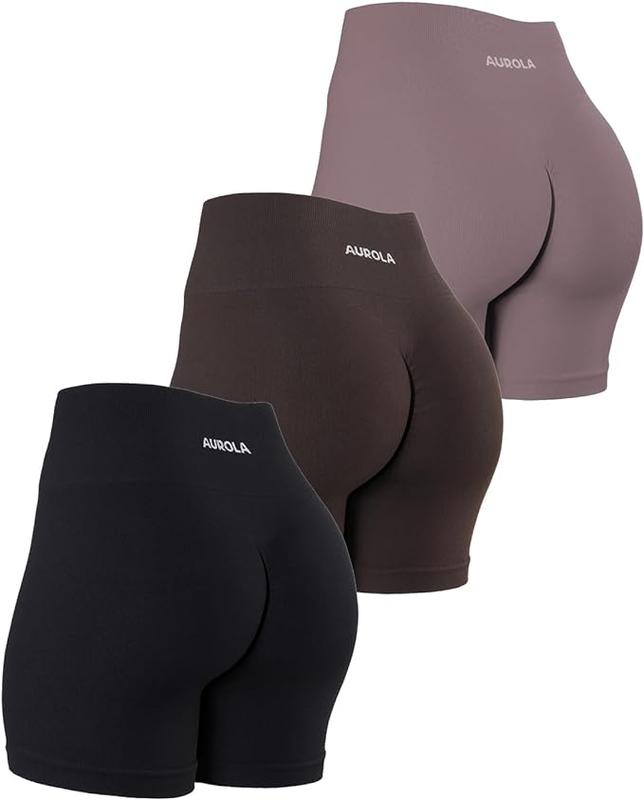AUROLA 3 Pieces Pack Set Power Workout Shorts for Women,Seamless Gym Shorts High Waist Tummy Control Yoga Biker Shorts