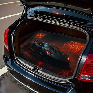 1pcs, street graffiti wind cool modified supercar polyester fiber car trunk pad, orange graffiti printing, universal for a variety of models, love the interior decoration of the car, keep the trunk clean and dry