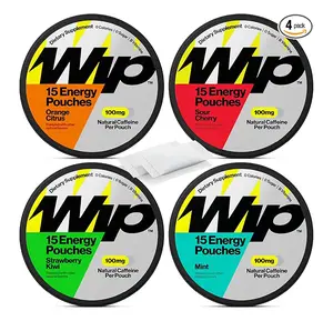 HOT 2026 !! Wip Energy Pouches | 200mg Natural Caffeine | Vitamins and Minerals | 4 Pack Assorted: Sour Cherry, Mint, Orange Citrus, Strawberry Kiwi