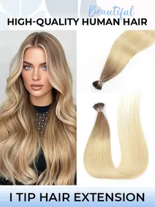 16/20inch I Tip Human Hair Extensions Suitable for Women & Men - Pre-Bonded Straight Hair with Volume, Reusable Removable Damage-Free Hair Extensions, Natural Ombre Suitable for Hair Types & Scalp, Volume Boosting Hair Addition, Real Hair Extensions