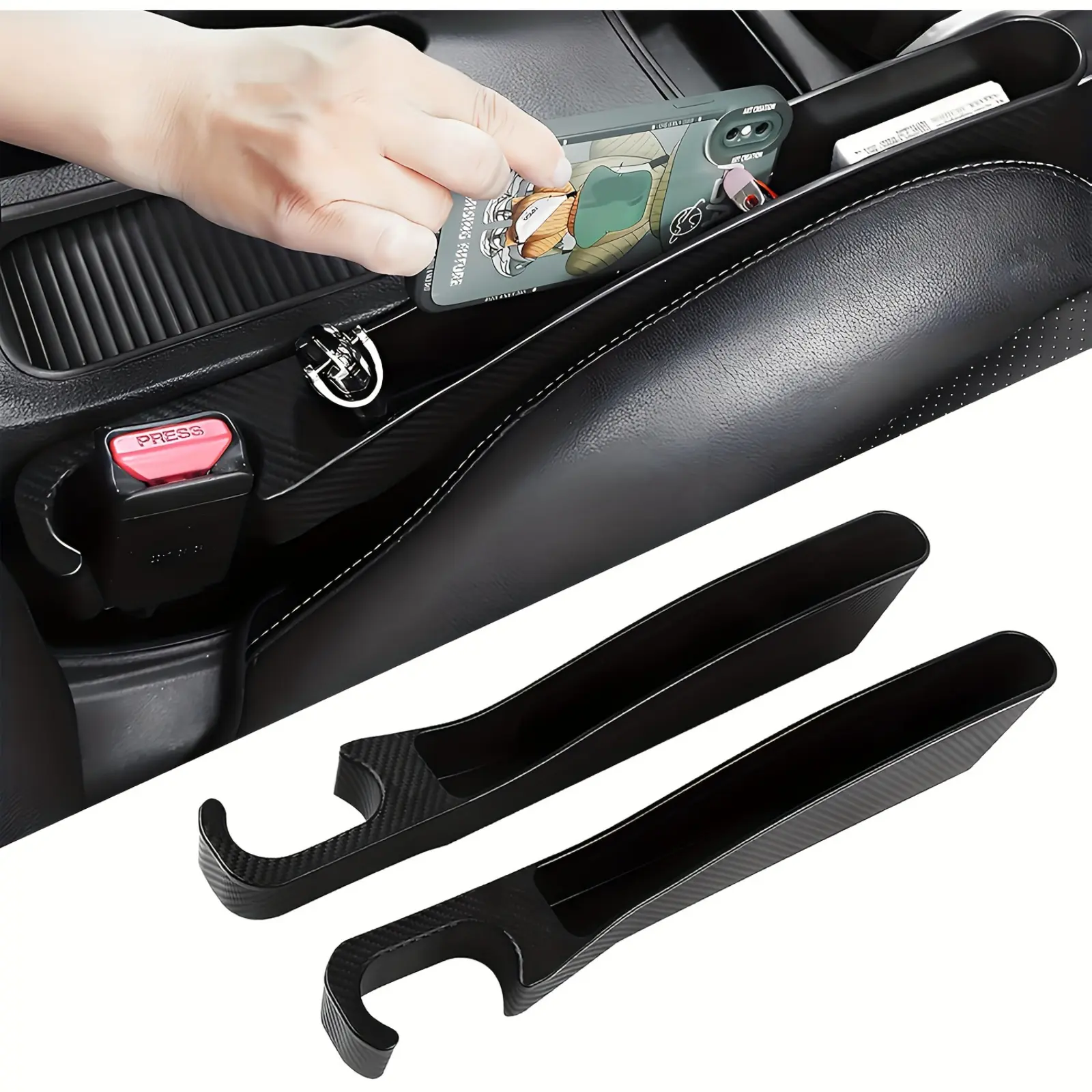 Black PVC Car Dashboard Organizer - Universal Fit Storage Tray with Phone Holder, Key Slot for Interior Tidying