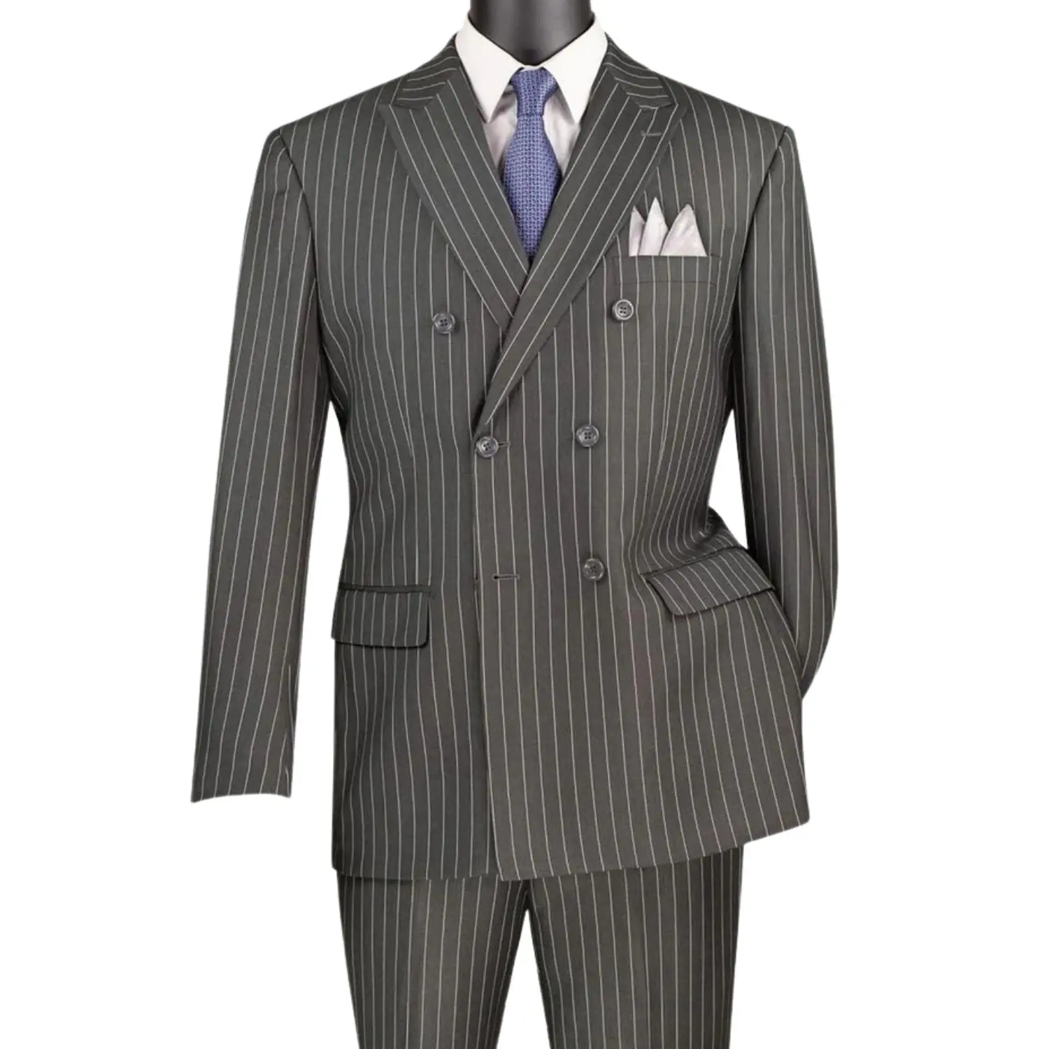 Men’s Gangster Stripe Double-Breasted 2-Piece Suit Peak Lapel - Charcoal