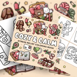 1PC COZY CALM coloring book, cute and healing daily patterns, thick paper, stress-relief and relaxing drawing book, parent-child interaction, home leisure, perfect Valentine's Day gift, adult coloring book, Art Sketchbooks, Paper Crafts, Art