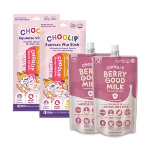 Choolip Hydration & Wellness Routine Set – 2 Berry Good Milk + 2 Squeeze Vita Stick Packs for Dogs & Cats (Picky Eaters & Daily Care) Vitamin Supplement