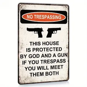 No Trespassing This House Is Protected Sign, 1/20pcs Rust Free Weatherproof Wall Sign, Wall Art for Home Garden Yard Farm House, Decoration Items