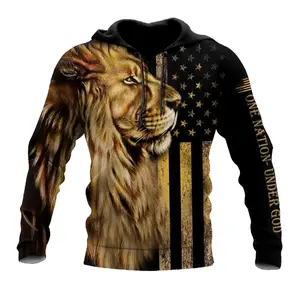 Trendy Men'S Fashion Loose Hoodie Large 3D Printed Animal Horse And Lion Oversized Hoodie For Fashion Enthusiasts