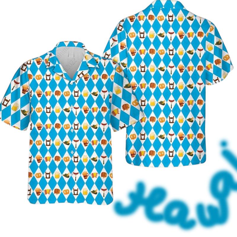 Hawaiian Shirt Prost Oktoberfest German Beer Festival – Aloha Button Down Drinking Team Outfit, Summer Vacation Shirt for Men Women Tropical Casual