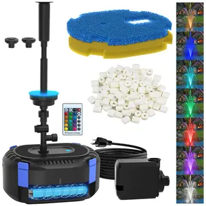 AquaMiracle All-in-1 Pond Fountain Kit with 3-Spray Patterns Pond Filters System for Outdoor Ponds with Color LED & U - V Light to Clean Green Water Fountain Pump