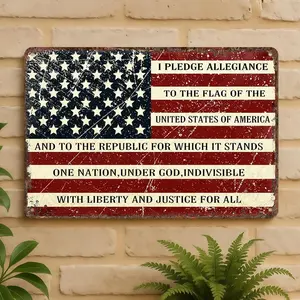 [Made in US] Patriotic Pledge of Allegiance American Flag Metal Sign 8x12 Inch Tinplate Vintage Rustic Wall Art Home Decoration Ideal for 4th of July & Patriotic Enthusiasts