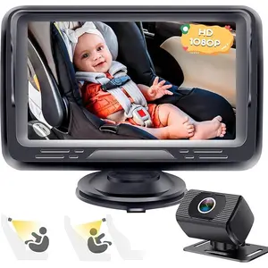 Baby Car Camera HD 1080P - Rear-Facing Infant Monitor with Night Vision Car Camera for Baby 150° Wide-Angle Lens Anti-Glare Screen Easy Install 360° Adjustable Display