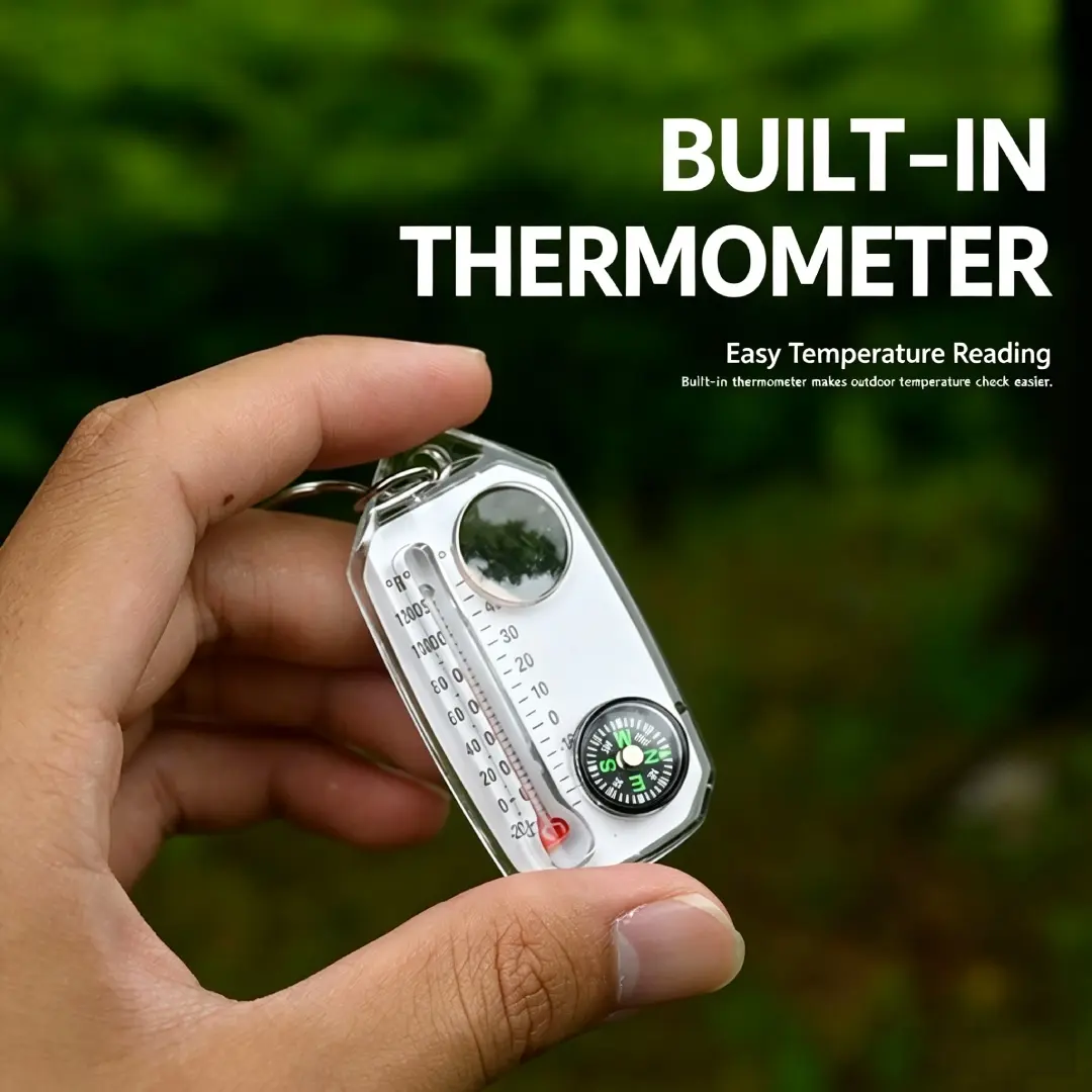 Outdoor Portable Mini Compass, Genuine, Multi-Function Thermometer, Magnifying Glass, Keychain, Essential Compass Gear