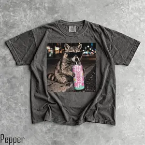 Raccoon Cotton Candy Drink T Shirt, Comfort Colors Shirt, Fun Animal Lover TShirt, Vintage Raccoons T-Shirt, Funny Meme Genz Dank Raccoons Graphic Tee