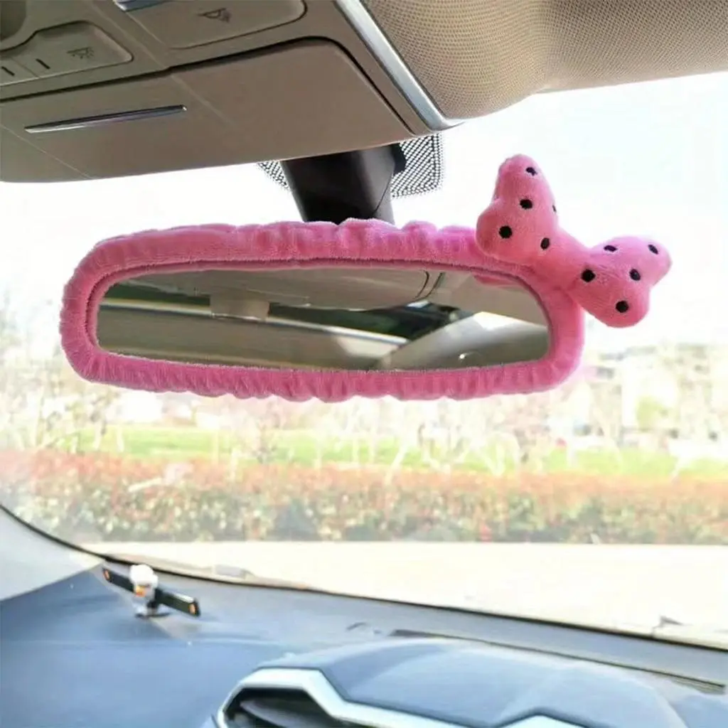 Cute Bowknot Design Car Rearview Mirror Protector, Car Interior Decoration, Soft Car Rearview Mirror Cover, Car Interior Accessories for Women, Car Accessory