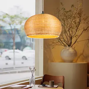Handmade Rattan Ceiling Light - Modern Dome Pendant Lamp with Natural Rattan Shade