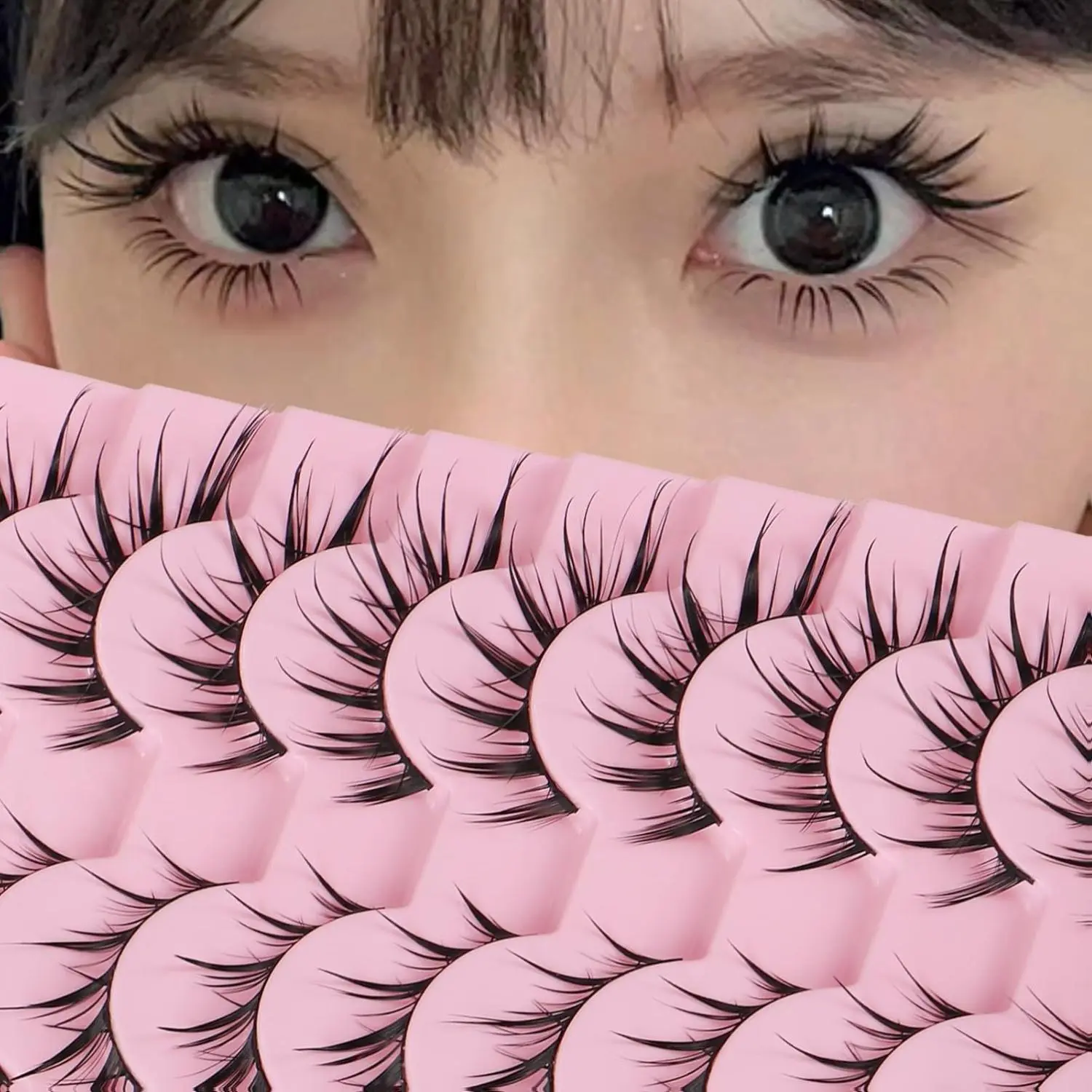 10 Pairs Fox Eye Manga Lashes Japanese Cosplay Lashes Doll Style Spiky Anime Lashes Wispy Cat Eye False Lashes Extensions(Fox Manga 10-15 MM)
