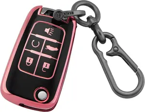 for GMC Chevy Key Fob Cover Case with Keychain, Soft TPU Key Case Shell Fit for Chevy Cruze Camaro Malibu Equinox Impala Buick GMC 5 Buttons Flip Folding Key Fob Shell (CL-Chv-5F-P)