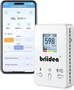 Bluetooth Portable CO2 Detector, Briidea Wireless Indoor Air Quality Monitor with NDIR Sensor for Home Office School, CO2 Temp Humidity Monitoring, App Data History, E-Ink Screen, 4-Year Battery Life