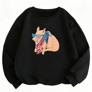 All-Season Black Long Sleeve Sweatshirt with Patriotic Pig Design for American Animal Lovers