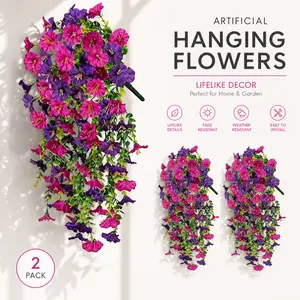 2-Count Artificial Morning Glory Vine, UV Resistant Fake Hanging Flowers for Outdoor Garden Backyard Decor, Waterproof Plastic Decorative Greenery Garland for Home Office Patio Wall, Summer Vibes garden party decoration