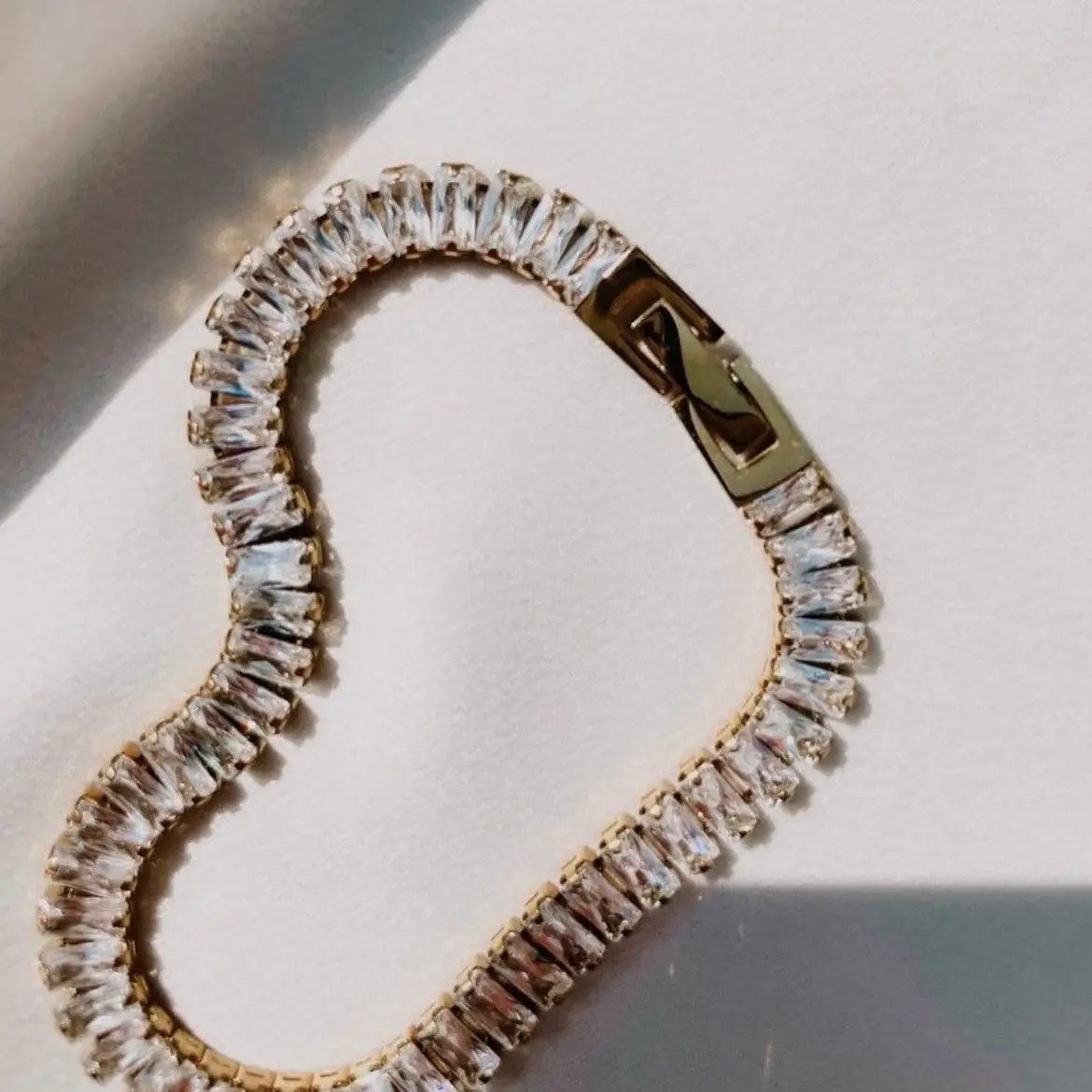 Baguette Tennis Bracelet, 14k Gold Filled Cubic Zirconia Bracelet, Diamond Bracelet, Trendy Fashion Bracelet, Gold Filled Bracelet, Waterproof Jewelry