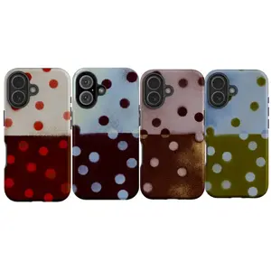 Retro Polka Dot Phone Case – Vintage Two-Tone Fuzzy Design with Cozy Soft Texture, Playful Dotted Pattern & Minimalist Y2K Aesthetic