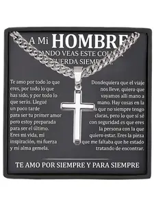 To My Man Stainless Steel Cross Necklace with Message Card and Gift Box Valentine's Day Gift for Boyfriend/Husband