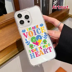 Magnetic Phone Case for iPhone 16 Pro Max 15 16E 14 Plus 13 12 Mini 11 Promax X XS XR XSMax Caring for Autism Pattern Acrylic Back Silicone Edges Scratch-resistant Skin-friendly Feel Cover for Girl