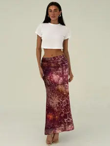 1pc Gradient Printed Mesh Mermaid Skirt, High Waist Bodycon Long Skirt, Retro Elegant Style for Commute & Daily