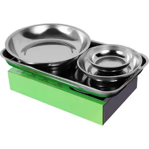 Tray 4-, Large   Tray and Round   Tray Set, Stainless Steel Heavy Duty 9.5" W x 5.5''L Square and 6" 4" 3"Round Tools Tray