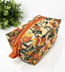 Peaches Makeup bag, Floral makeup bag, Quilted makeup bag