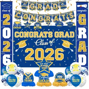 Graduation Decorations 2026 Black and Gold Party Decor Set include Congrats Grad Banner Graduation Backdrop Class of 2026 Balloons Party Supplies