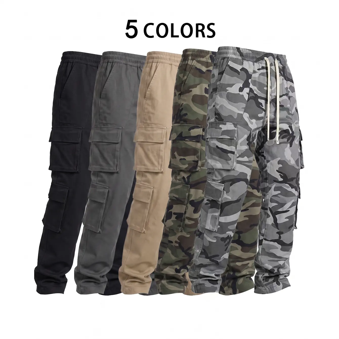 Men’s multi-pocket cargo pants – work pants，drawstring waist, multiple pockets, suitable for hiking and everyday comfort; durable and comfortable outdoor pants | casual sports pants, available in multiple colors