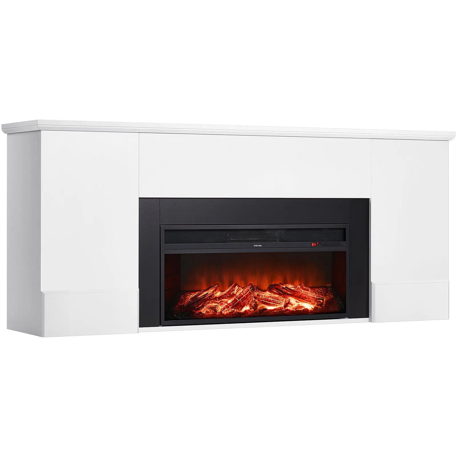 【DealsForYouDays】VEVOR 75-in Freestanding Electric Fireplace Stove Heater with Particle-MDF Board Mantel, 1500W 5120BTU Infrared Heat Fake Flame, Overheat Protection, Adjustable Flames, Timer, Remote Control, 21.38 lbs, for Family Living Room, White, Lumi