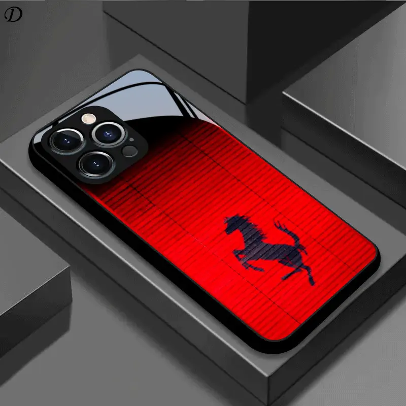 "Red Shadow on Horseback" Patterned Tempered Glass Business-Style Phone Cases for iPhone 17/16/15/14/13/12/11, Samsung, Motorola, and Google Series; Trendy, Shock-Resistant, Minimalist