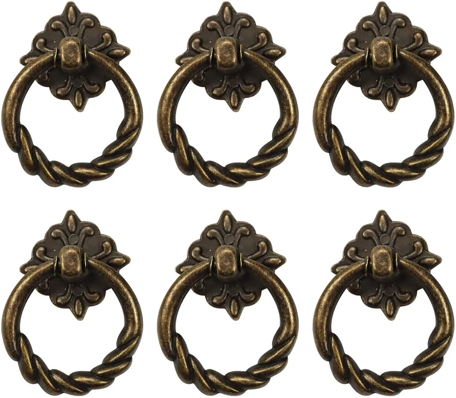 Chris.W 6Pcs Vintage Bronze Drop Ring Knobs Pulls Handles for Dresser Drawer Antique Drawer Pull Ring Single Hole Decorative Hardware with Screws for Furniture Cabinet Cupboard