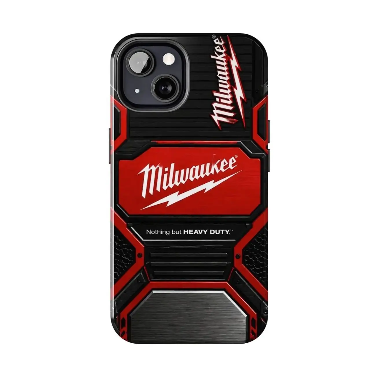 Milwaukee Heavy Duty Carbon Fiber Phone Case, Red Black Industrial Tool Design, Rugged Shockproof Protective Case for iPhone, Durable Work Phone Cover