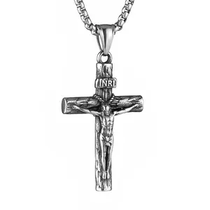 HZMAN Stainless Steel Jesus Crucifix Cross Necklace Religious INRI Cross Pendant for Men Women with 24" Chain Jewelry Gift