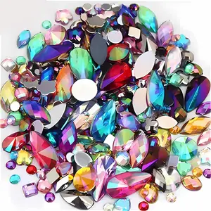 Mixed 1400 count AB Colour  Jewels Flatback Rhinestones, Assorted Shapes Rhinestone for Crafts,  Art  Jewel for Crafting,   DIY Halloween Party Decorations (Muticolor AB)